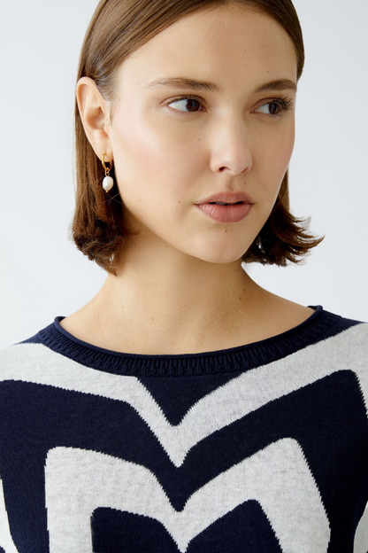 Oui Dark Blue/White Flower/Stripe Jumper