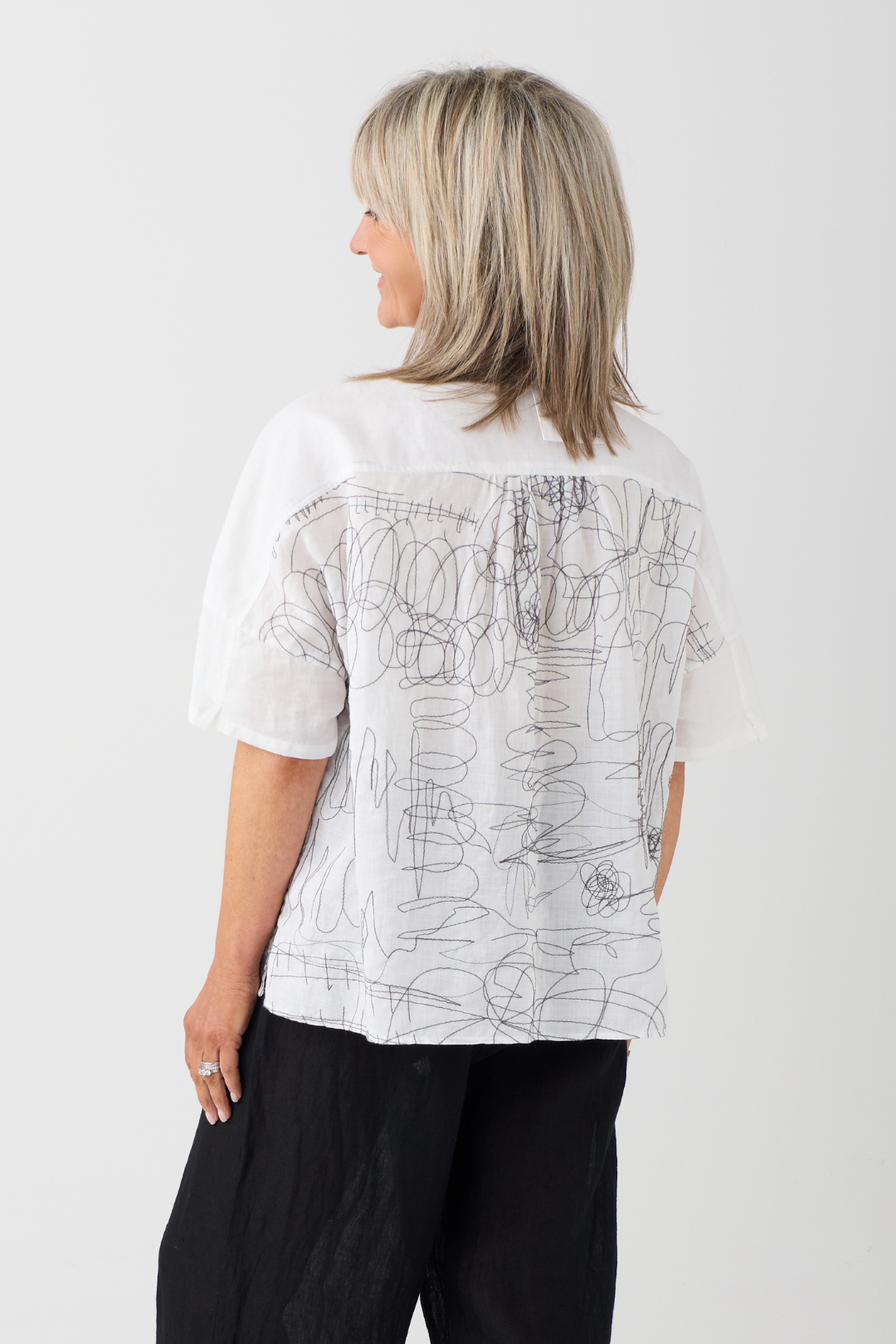 el2 White/Black Scribble Print Blouse 1050