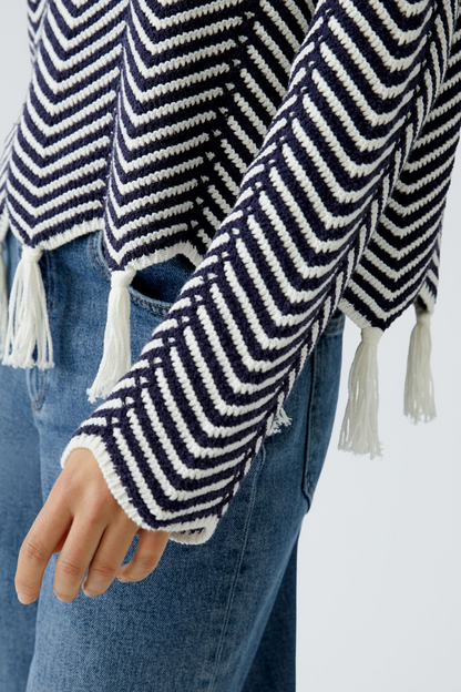 Oui White/Blue Tassel Jumper