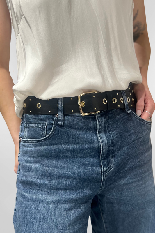 Depeche Black Leather Jeans Belt /Gold Hardware