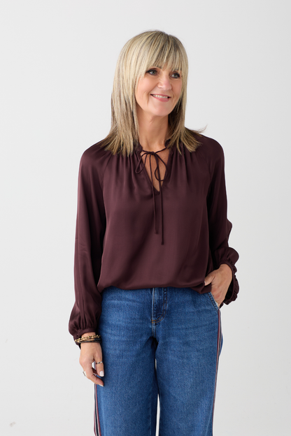 Marc O'Polo Black Cherry Tie Neck Blouse