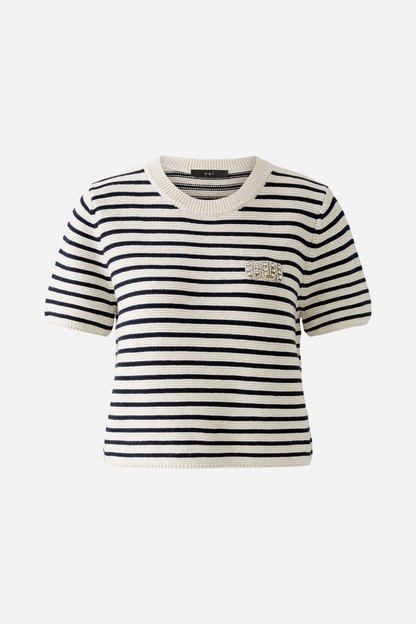 Oui White/Blue Stripe Crystal Logo Jumper