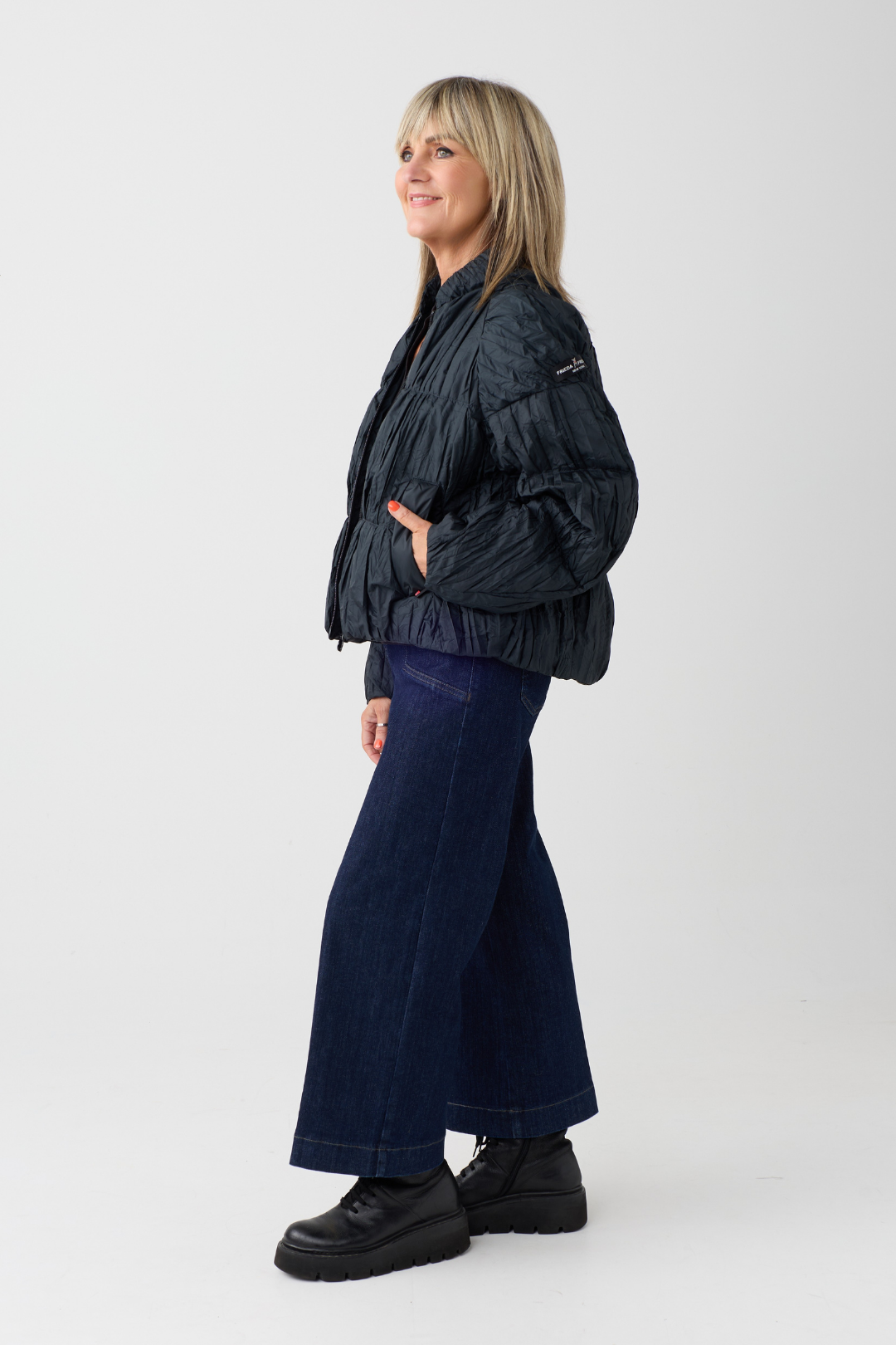 FF Off Black Faux Down Gathered Jacket