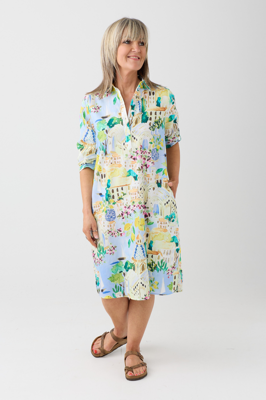 Milano Light Blue Print Shirt Dress