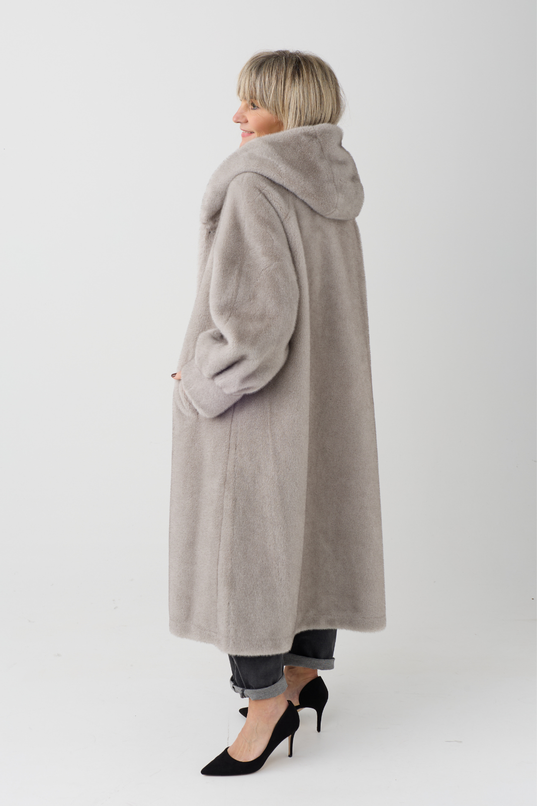 Isabella Grey Hooded Faux Fur Coat