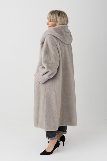 Isabella Grey Hooded Faux Fur Coat