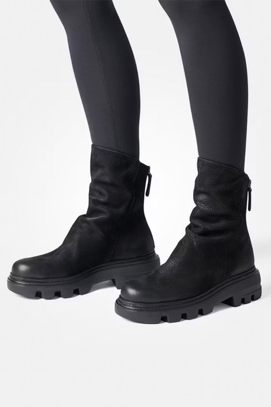 Paul Green Black Nubuk/Grained Zip Back Boot