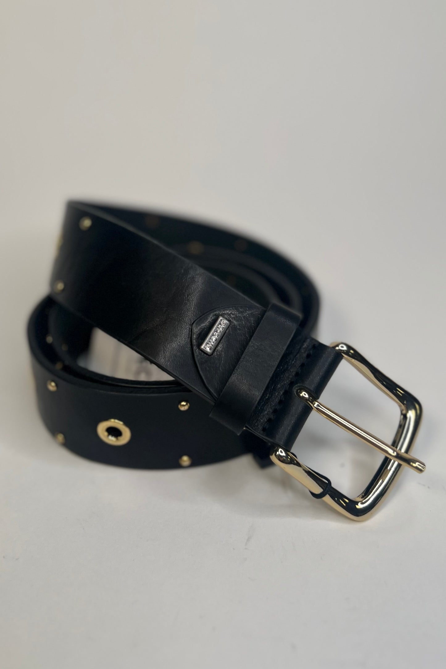 Depeche Black Leather Jeans Belt /Gold Hardware