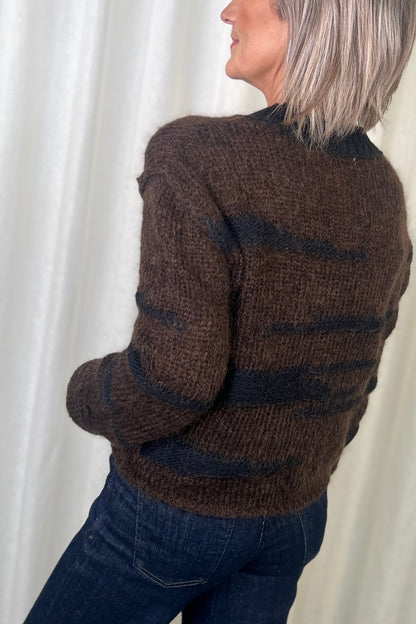 el2 Dark Brown Mohair Blend Jumper with Black Ribbed Neckline