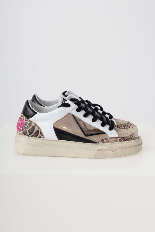 4B12 Kyle Beige/Animal/Black Trainers