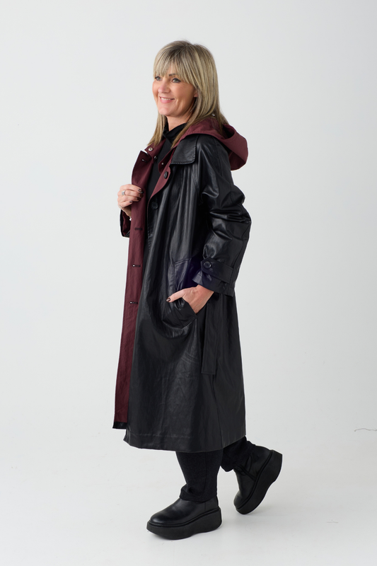el2 Black/Wine Reversible Trench Coat 6024