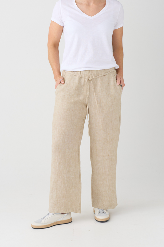 Mac Chiara Belt Almond Beige Linen Trouser