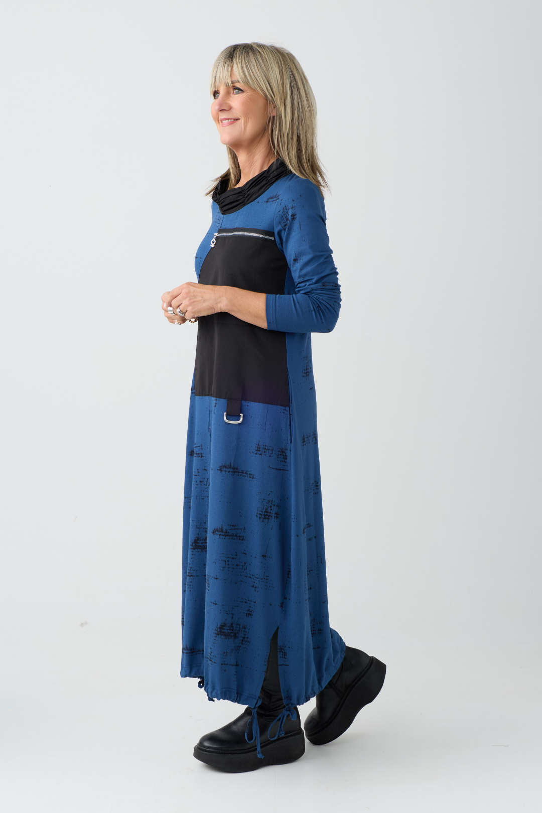 My Soul Blue/Black Print Zip Dress 5054