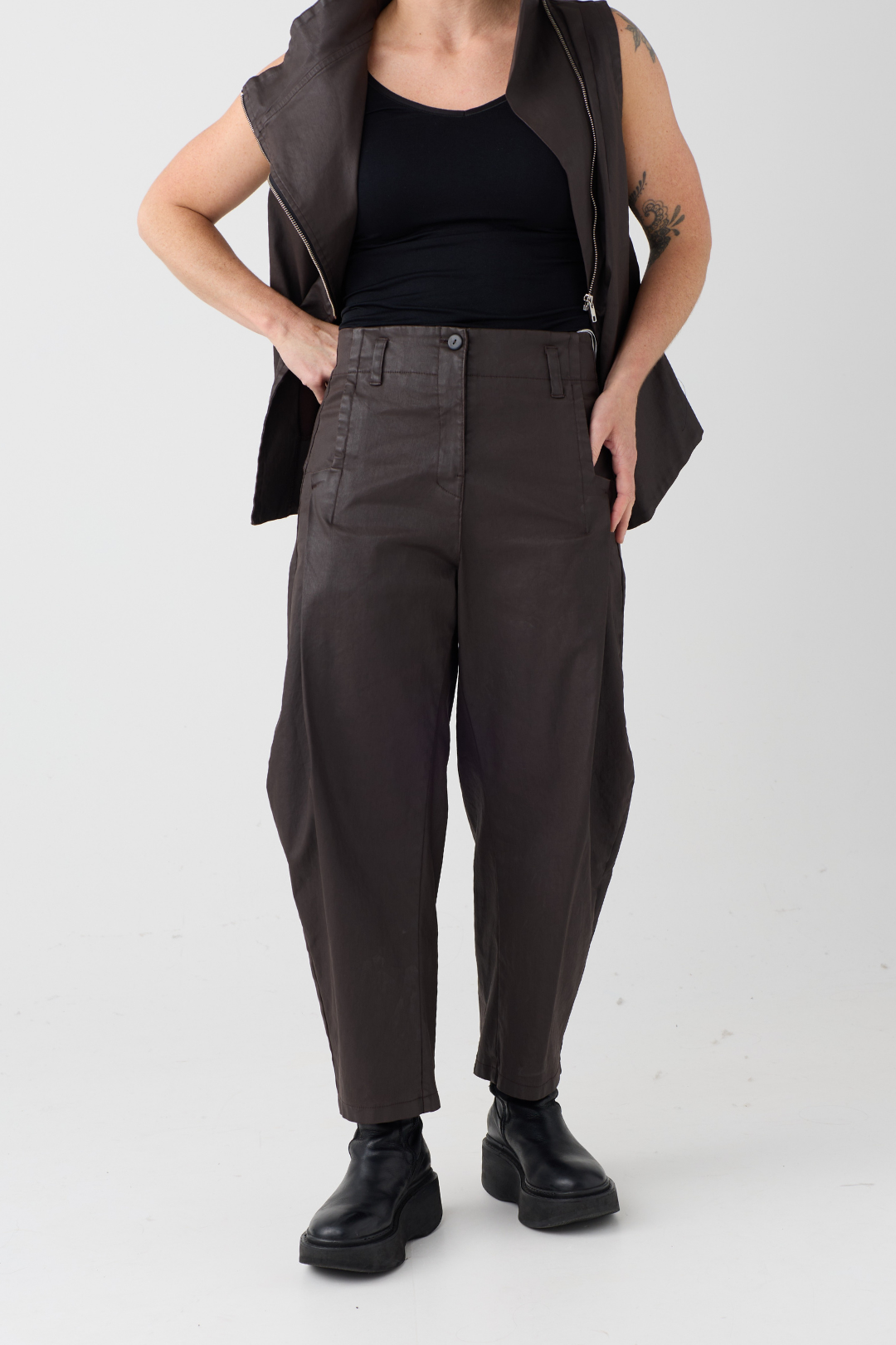 Lurdes Bergada Brown Coated Trouser 300