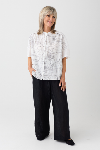 el2 White/Black Scribble Print Blouse 1050