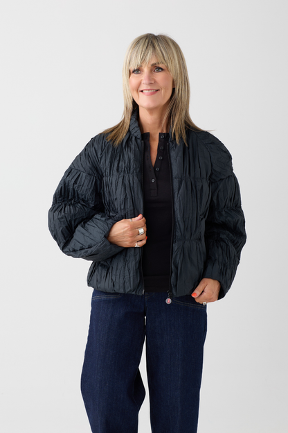 FF Off Black Faux Down Gathered Jacket