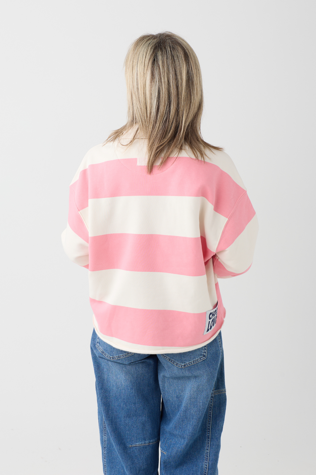 TSP Ecru/Flamingo Stripe Polo Sweatshirt