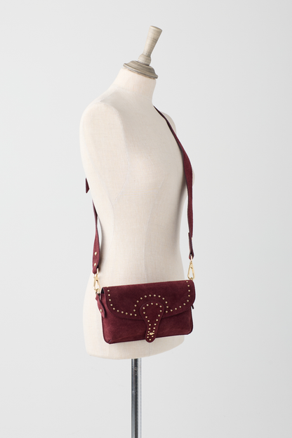 Berry Suede Wide Strap Cross Body Bag w/Studs