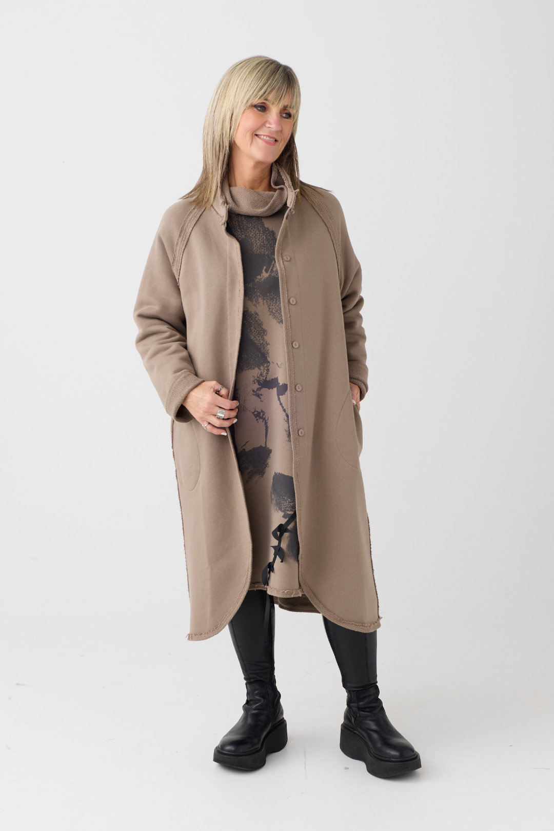 Kedziorek Taupe Curved Hem Coat 5553JL