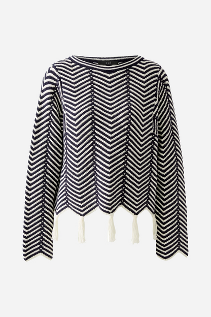 Oui White/Blue Tassel Jumper