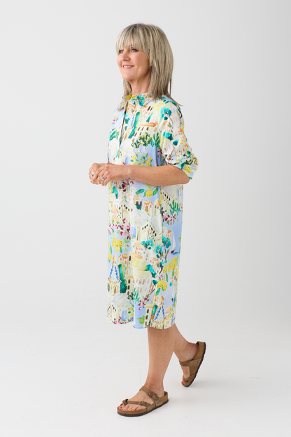 Milano Light Blue Print Shirt Dress