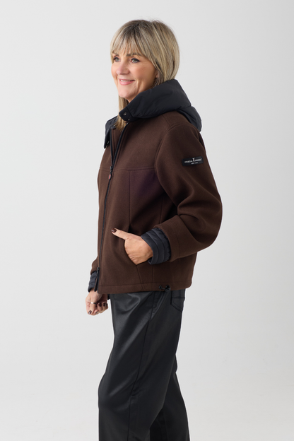 FF Brown/Black Hooded Wool Jacket