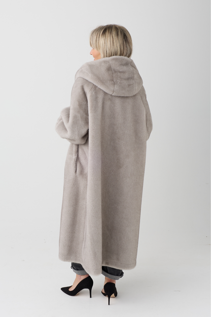 Isabella Grey Hooded Faux Fur Coat