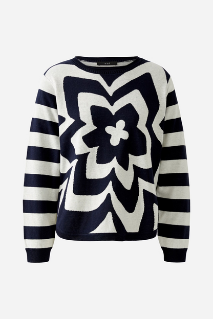 Oui Dark Blue/White Flower/Stripe Jumper