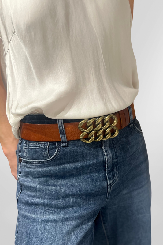 Depeche Cognac Leather Belt with Buckle