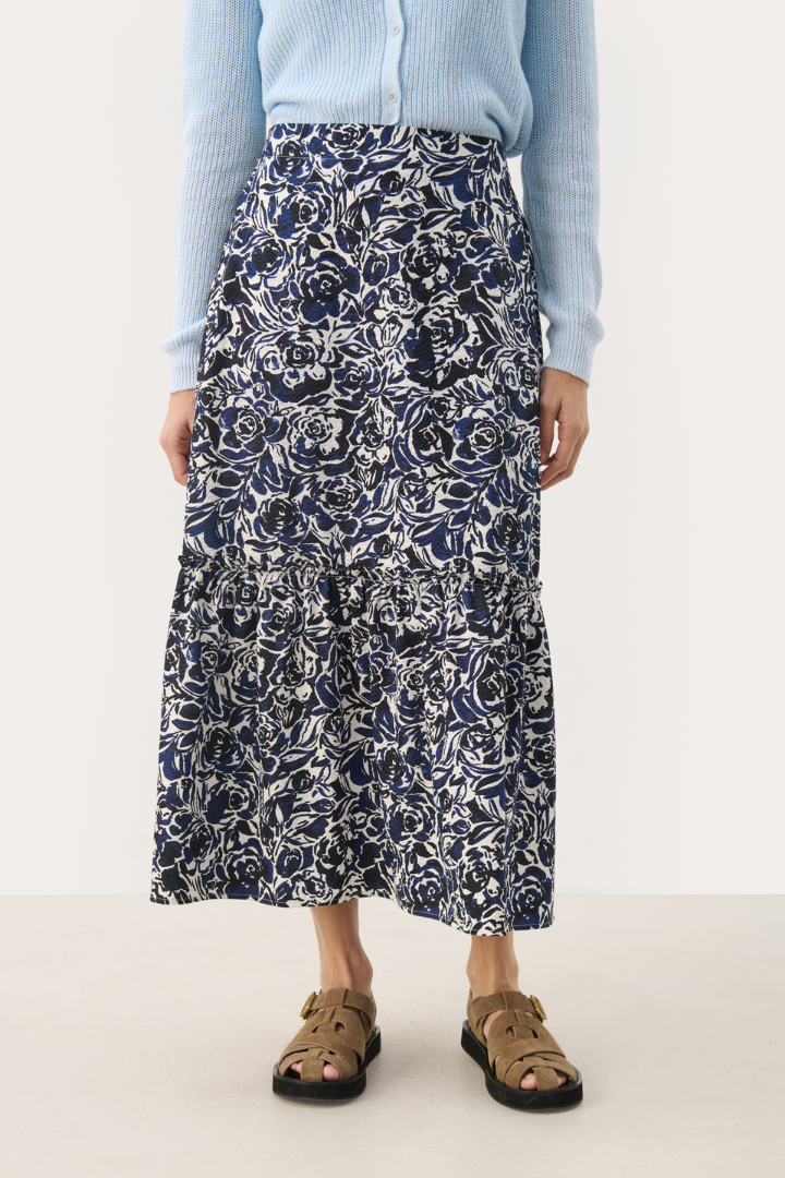 Part Two Nadeem Navy Rose Print Skirt