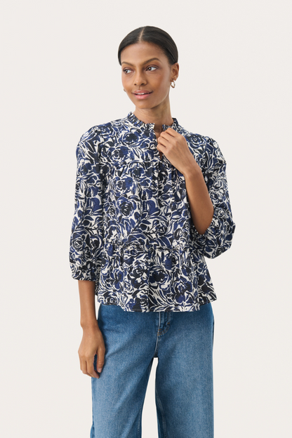 Part Two Nickeline Navy Rose Print Blouse