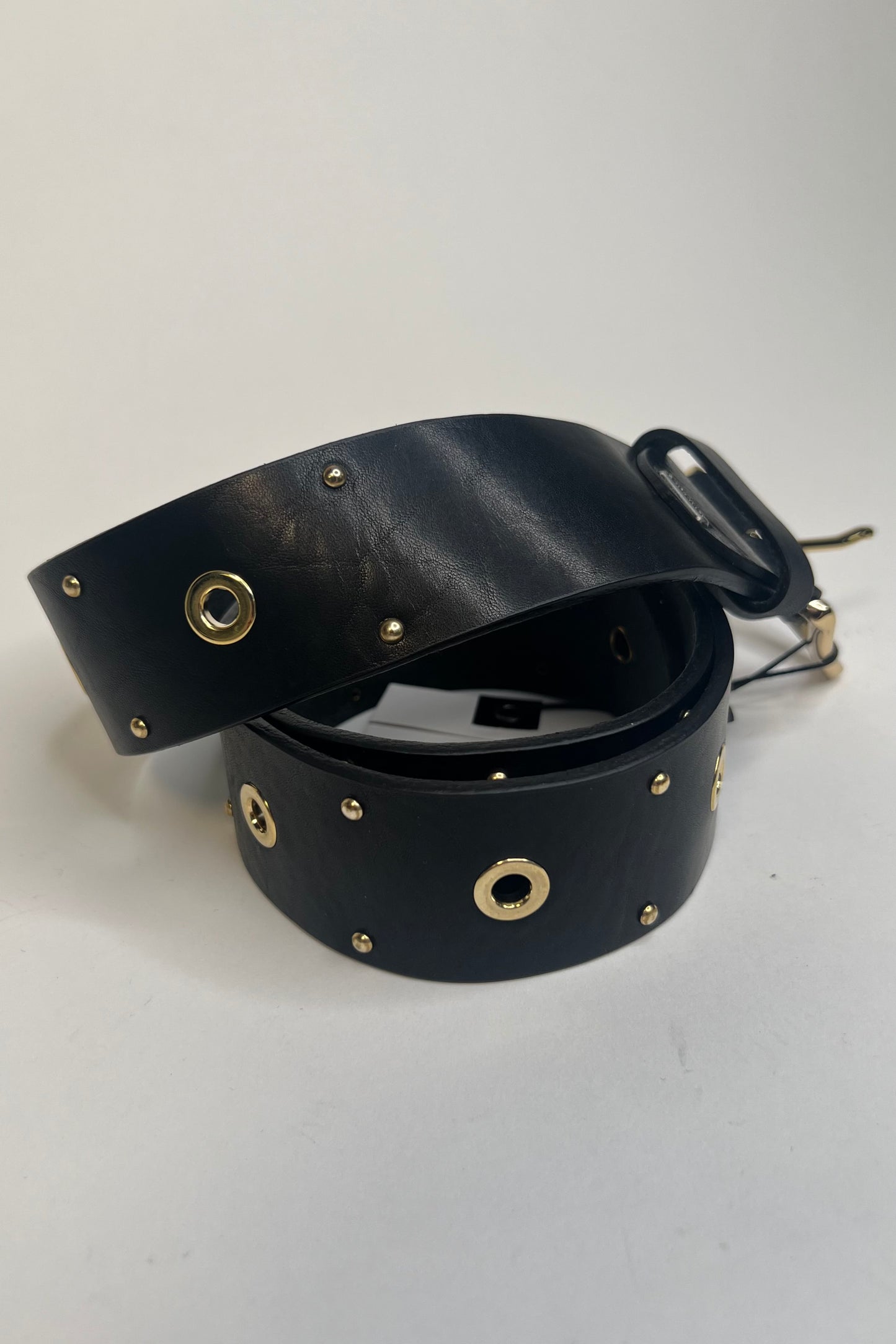 Depeche Black Leather Jeans Belt /Gold Hardware