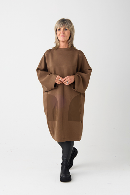el2 Brown Batwing Sleeve Dress