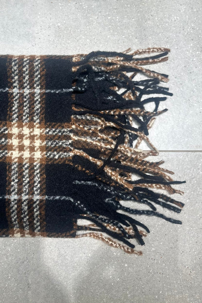 el2 Black Check Fringe Edge Scarf