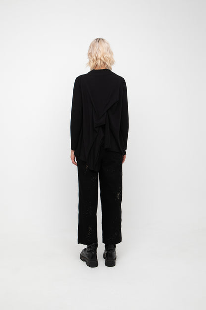 Ozai n Ku Black Funnel Neck/Twist Back Top