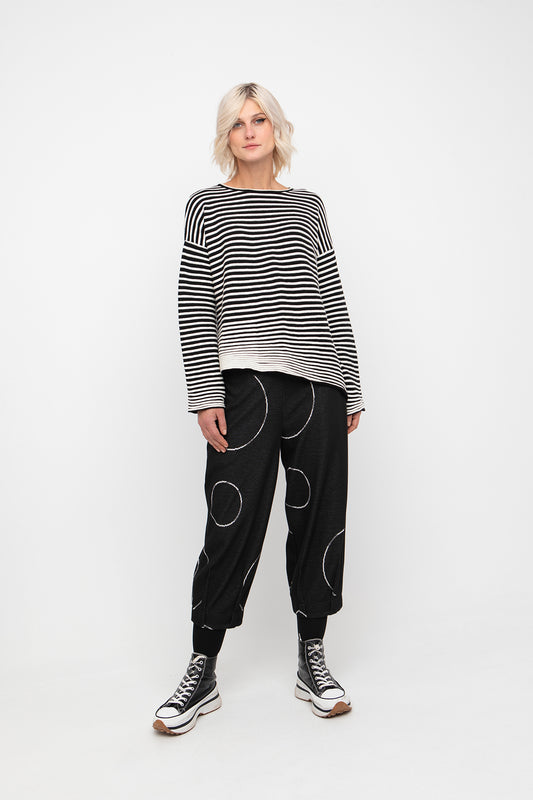 Ozai n Ku Black/White Stripe Knit Top