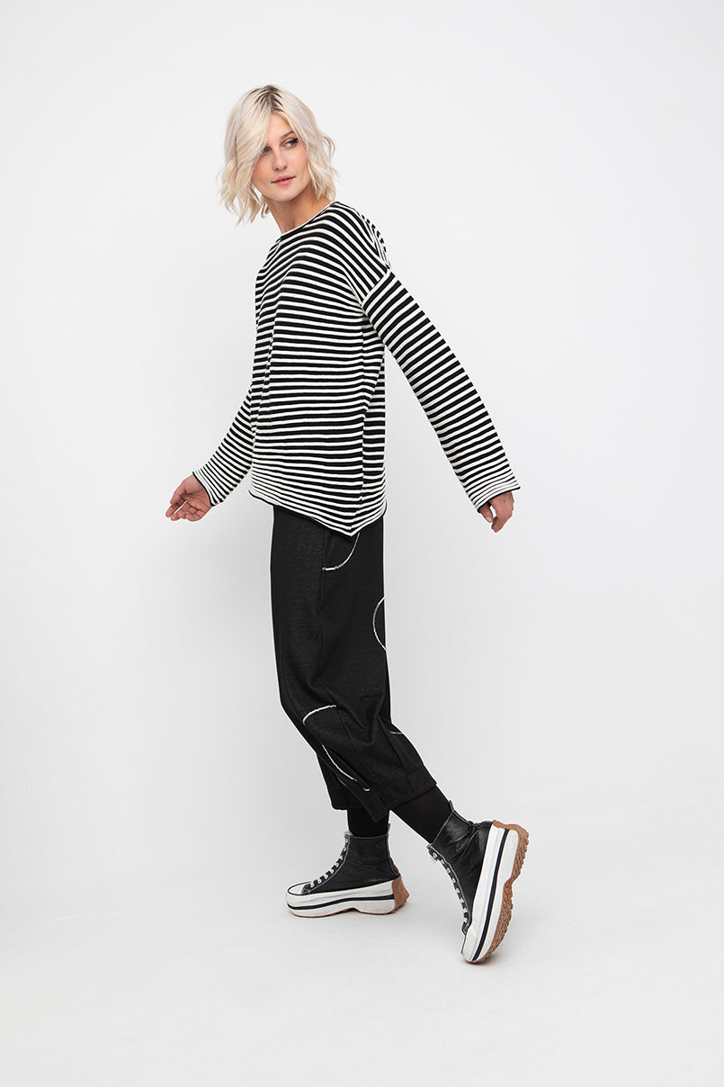 Ozai n Ku Black/White Stripe Knit Top