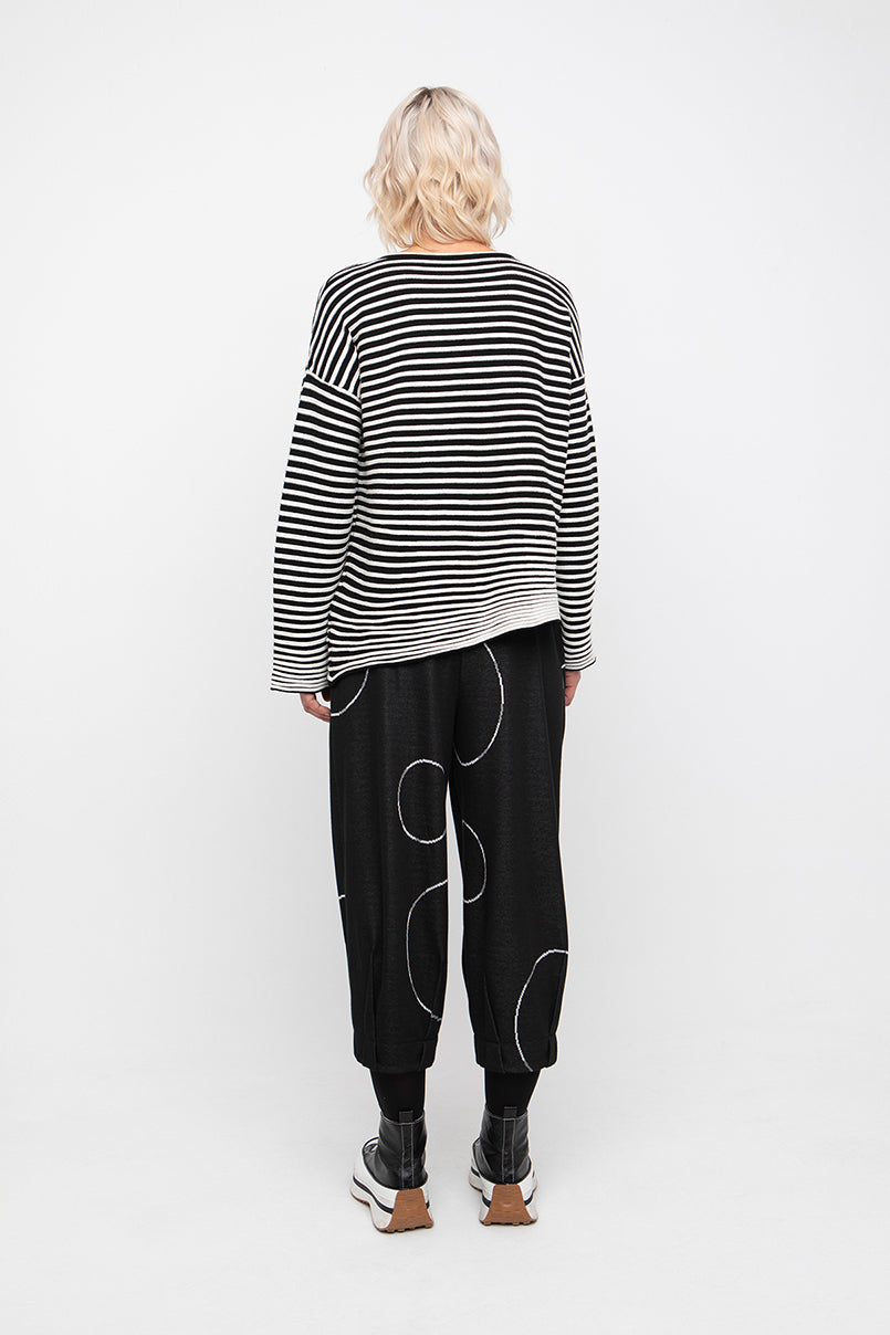 Ozai n Ku Black/White Stripe Knit Top