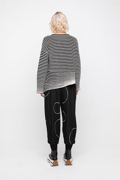 Ozai n Ku Black/White Stripe Knit Top