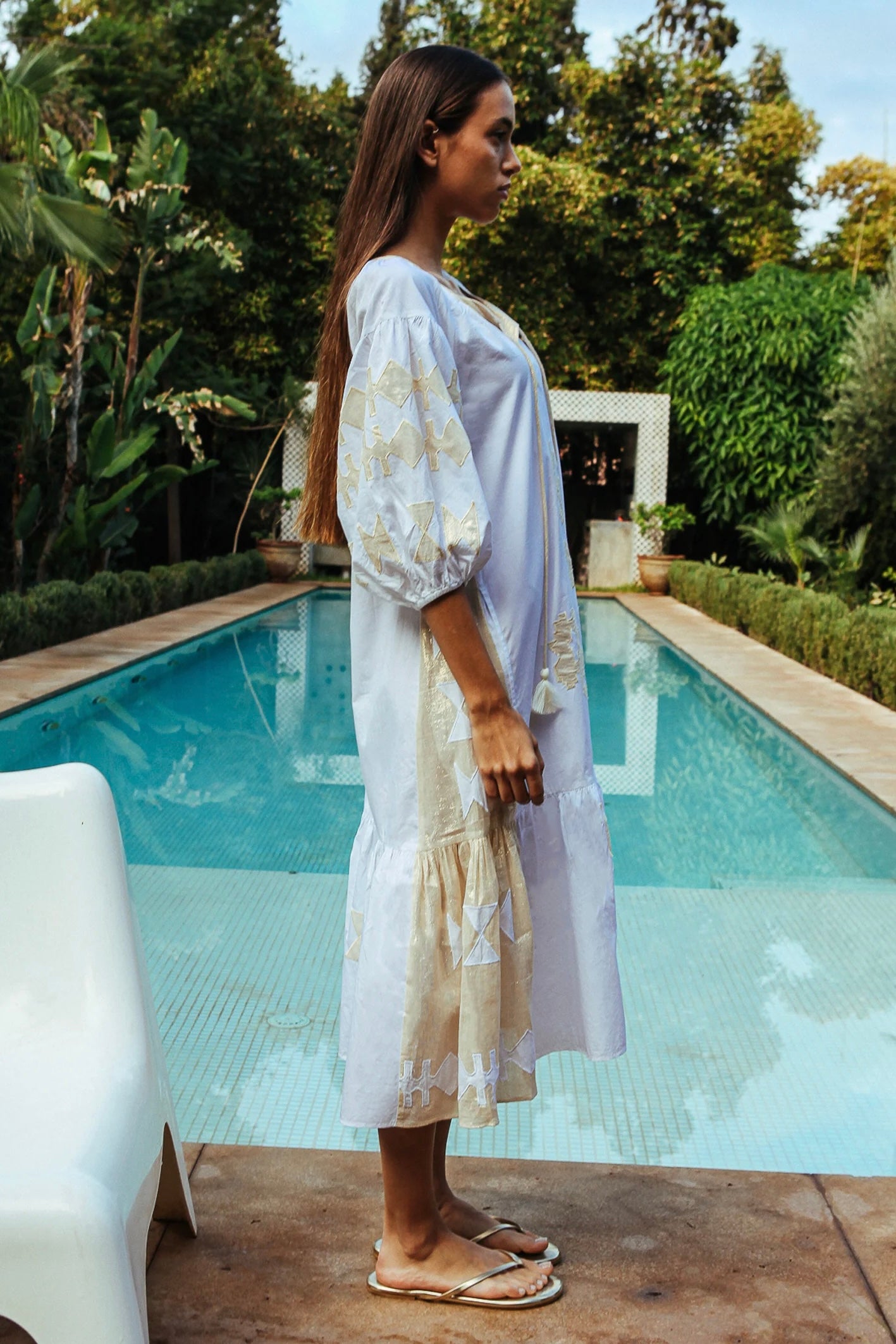 Rose and Rose Amersham White/Gold Dress