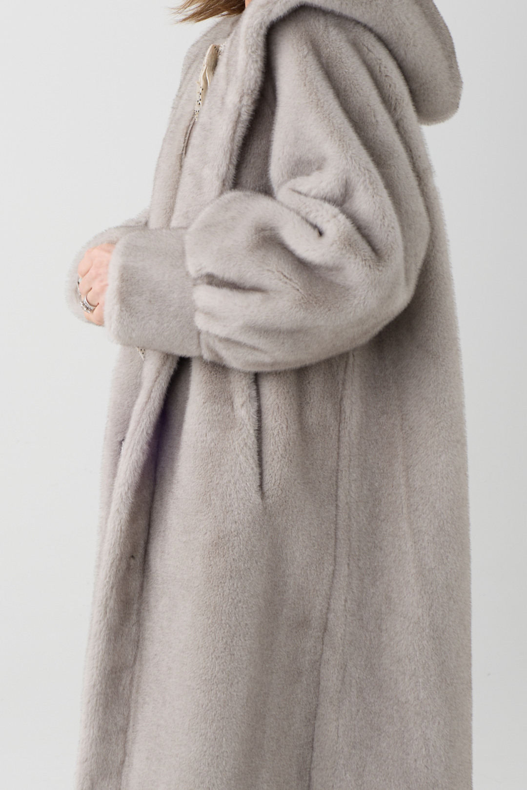 Isabella Grey Hooded Faux Fur Coat