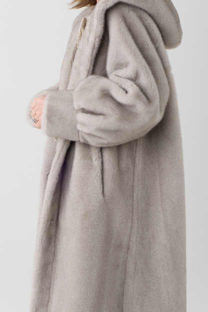 Isabella Grey Hooded Faux Fur Coat