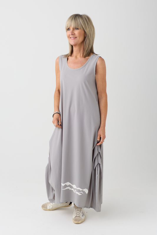 Naya Taupe/Off White Wave Print Dress