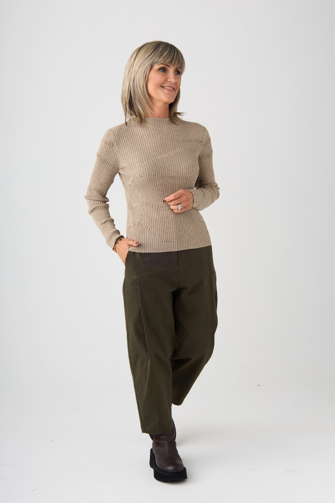 el2 Green Barrel Leg High Waist Trouser