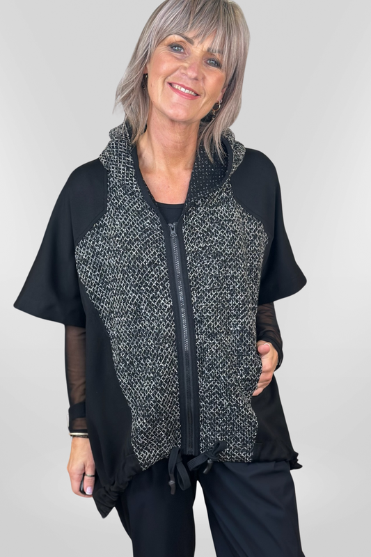 Naya Black Hooded Jacket /Jacquard Panel