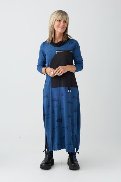 My Soul Blue/Black Print Zip Dress 5054