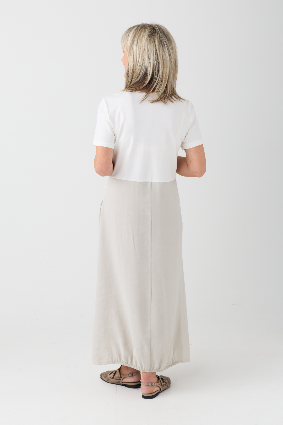 Naya Off White/Ash Contrast Tie Waist Dress