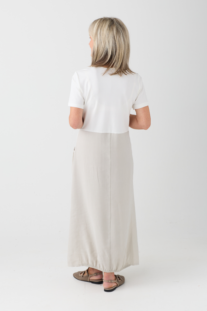 Naya Off White/Ash Contrast Tie Waist Dress