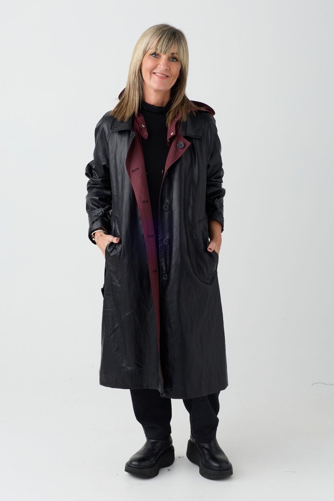 el2 Black/Wine Reversible Trench Coat 6024