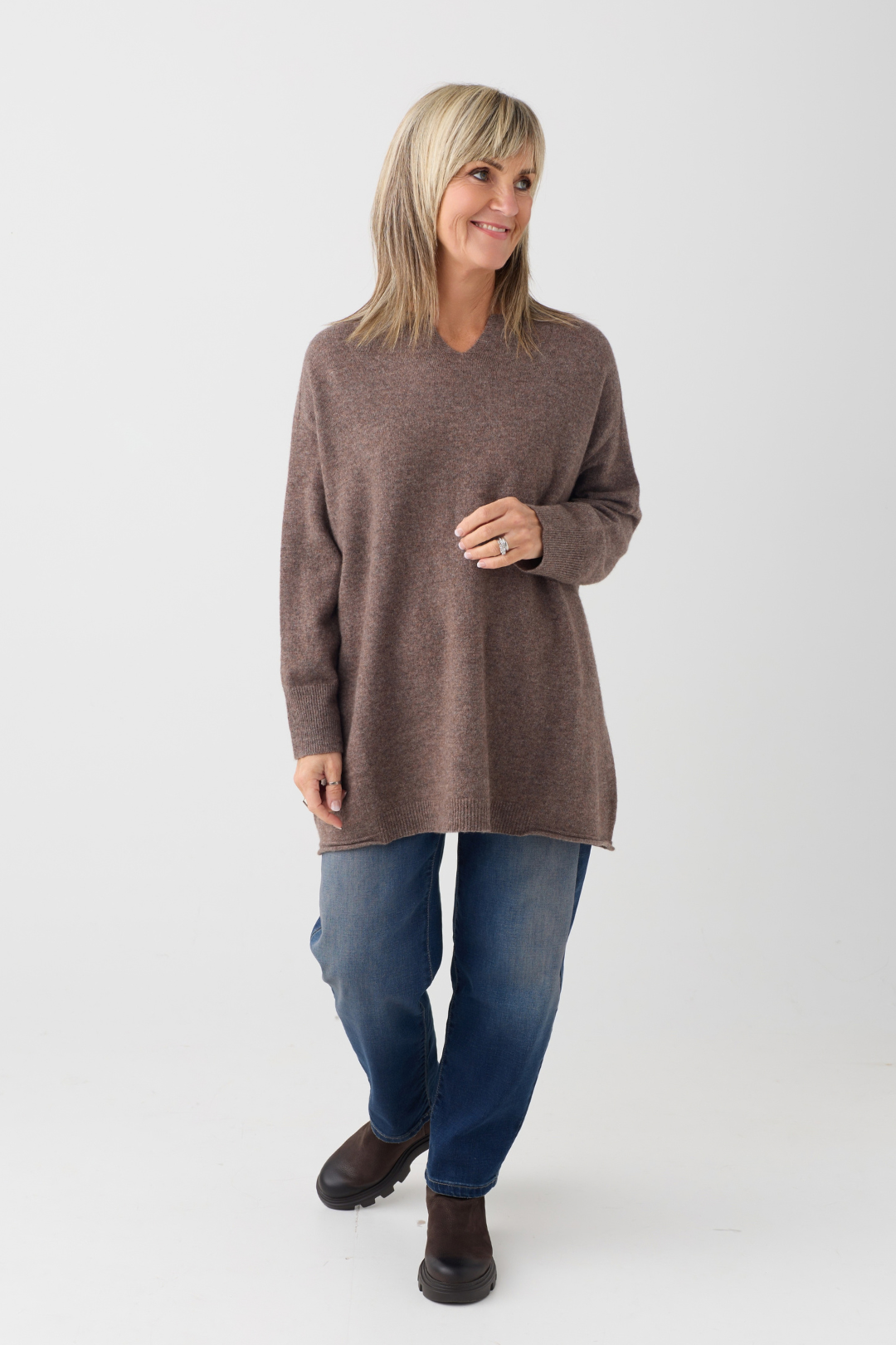 el2 Brown Soft V-Neck Jumper 1109